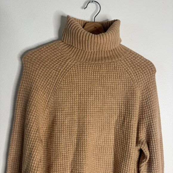 LL Bean Sweater Womens Medium Beige Tan Turtleneck Pullover Side Zip Knit - Picture 3 of 11